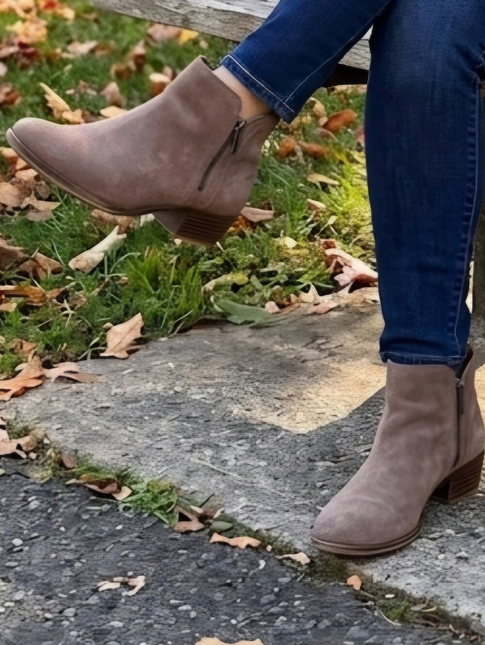 Lucky Brand LK Breah Taupe Suede Low Heel Round Toe Double Side Zips Ankle Boots